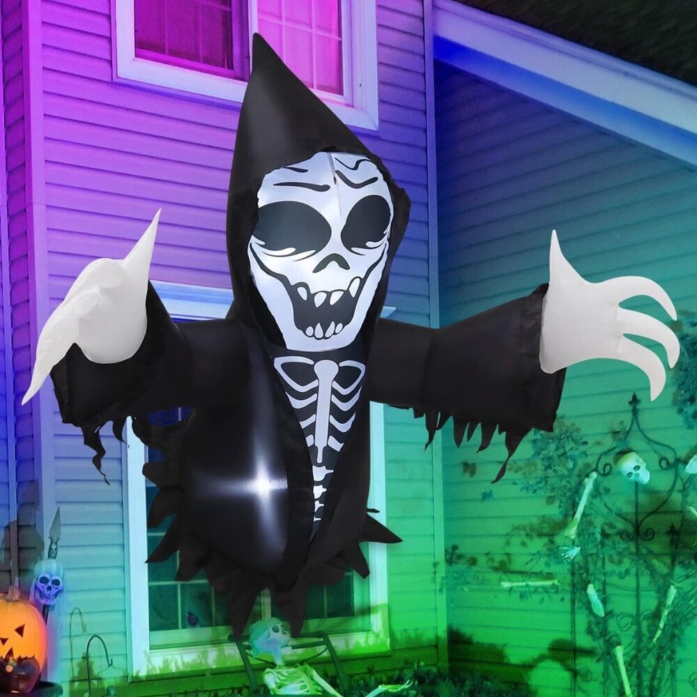 4.2 FT Halloween Inflatable Grim Reaper Broke Out from Window Outdoor Decoration